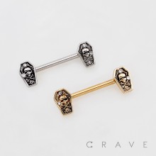 COFFIN-SHAPED ENDS WITH A SKULL ENGRAVE 316L SURGICAL STEEL NIPPLE RING